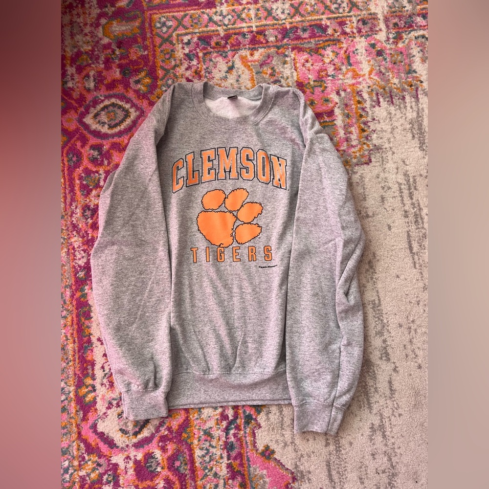 Clemson Tigers Gray Crewneck Sweatshirt with Orange Paw